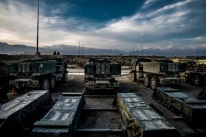 High Mobility Artillery Rocket Systems (HIMARS), dormant, await their mission in Afghanistan.  Battery B, 1st Battalion, 121st Field Artillery of the WIARNG.
